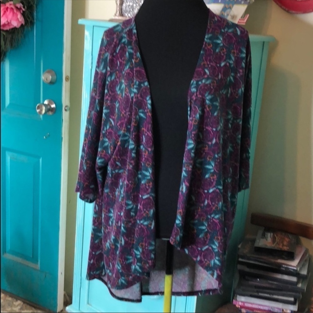 LULAROE Purple & Green Cardigan Size S